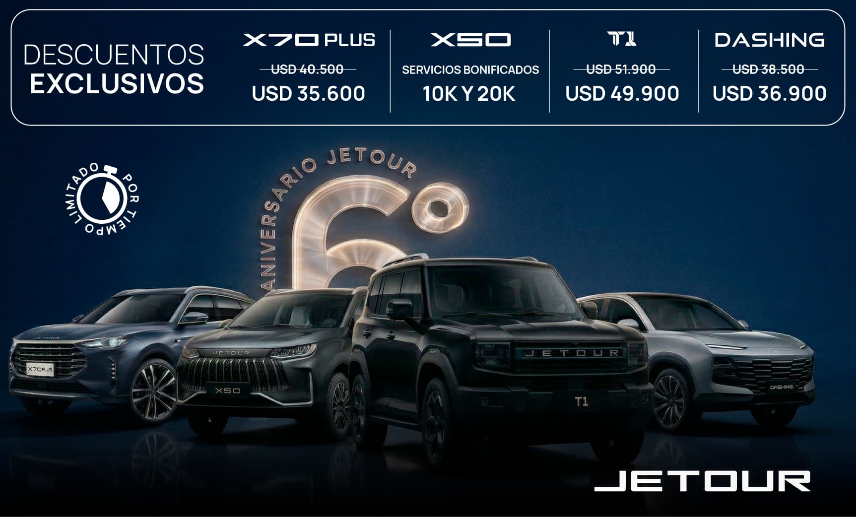 Banner aniversario Jetour con descuentos exclusivos
